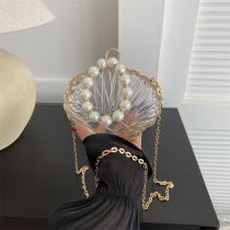 Fashion Transparent Color Pearl Beaded Acrylic Shell Clip Crossbody Bag