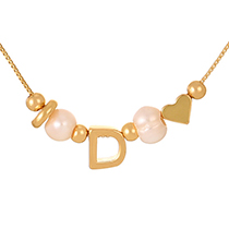 Fashion D Copper Love Pearl 26 Letter Pendant Beaded Necklace