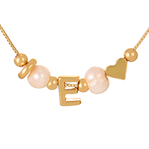 Fashion E Copper Love Pearl 26 Letter Pendant Beaded Necklace