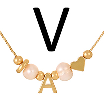 Fashion V Copper Love Pearl 26 Letter Pendant Beaded Necklace