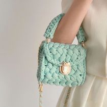 Fashion Grass Green Finished Product Package Textile Woven Lock Crossbody Bag