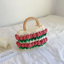 Fashion Bean Paste Powder [finished Product] Wool Woven Flower Handbag