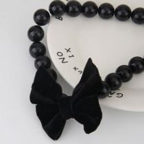 Fashion Black Pearl Beaded Velvet Bow Necklace