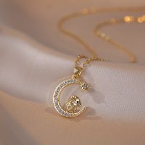 Fashion 1# Copper Diamond Moon Zodiac Necklace