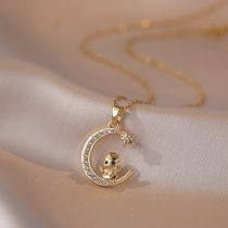 Fashion 2# Copper Diamond Moon Zodiac Necklace
