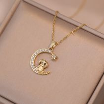 Fashion 7# Copper Diamond Moon Zodiac Necklace