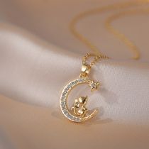 Fashion 9# Copper Diamond Moon Zodiac Necklace