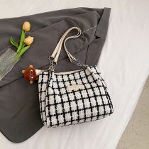 Fashion White Grid With Pendant Pu Plaid Large Capacity Shoulder Bag