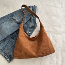 Fashion Brown Corduroy Large Capacity Shoulder Bag