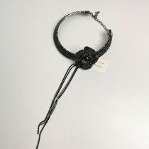 Fashion Black Alloy Diamond Flower Necklace