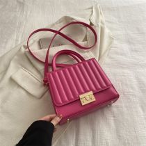 Fashion Rose Pink Pu Lock Buckle Vertical Flap Crossbody Bag