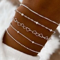 Fashion Silver Metal Geometric Chain Love Bracelet Set