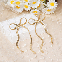 Fashion 2mm Bow Blade Chain Earrings Gold Stainless Steel Bow Earrings
