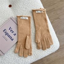 Fashion 7d Three Small Button Slit Gloves Camel Polyester Knitted Patch Buttoned Five-finger Gloves