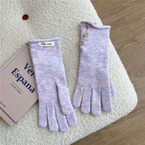 Fashion 9d Three Small Buttons Slit Gloves Purple Polyester Knitted Patch Buttoned Five-finger Gloves