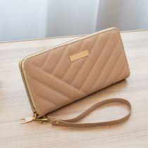 Fashion Apricot Pu Embroidery Thread Wallet