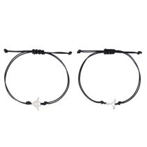 Fashion Pair Of Black Wax Rope Key Locks Pair Of Alloy Key Lock Wax Rope Bracelets