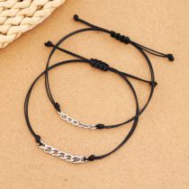 Fashion A Pair Of Black Wax Rope Nk Chain Bracelets Pair Of Stainless Steel Chain Spliced Wax Rope Bracelets