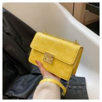 Fashion Yellow Pu Lock Flap Crossbody Bag