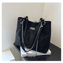 Fashion Black Pu Diamond Large Capacity Shoulder Bag