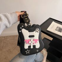 Fashion Black Pu Guitar Wide Shoulder Strap Crossbody Bag