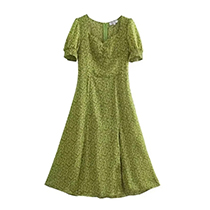 Fashion Green Cotton Printed Slit Knee-length Skirt