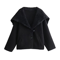 Fashion Black Faux Mink Lapel Knitted Jacket