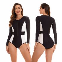 Fashion Black Polyester Color Block Long Sleeve Wetsuit