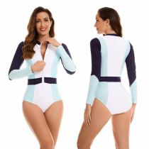 Fashion Light Blue Polyester Color Block Long Sleeve Wetsuit