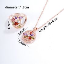 Fashion Rose Gold Colored Diamonds Copper Inlaid Zirconium Geometric Flower Ring Necklace Set