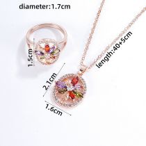 Fashion Rose Gold Copper Inlaid Zirconium Geometric Flower Ring Necklace Set