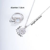 Fashion Silver Copper Set With Zirconium Square Flower Necklace And Ring Set