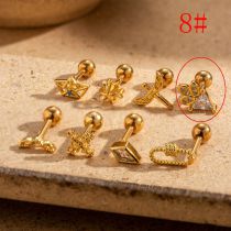 Fashion Gold 8# Stainless Steel Screw Ball Piercing Geometric Earrings (single)