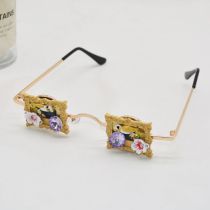 Fashion Gold Resin Diamond Flower Birds Square Frame Sunglasses