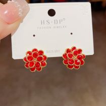 Fashion Red Sunflower Earrings (thick Real Gold Plating) Copper Diamond Sunflower Earrings