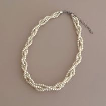 Fashion Silver Multi-layered Pearl Bead Wrap Necklace