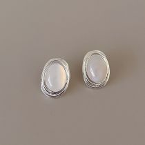 Fashion Silver Opal Earrings Metal Oval Opal Stud Earrings