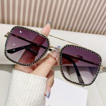 Fashion Gold Frame Faded Gray Piece Ac Diamond-encrusted Double Bridge Sunglasses