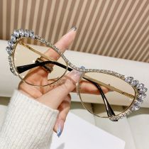 Fashion Gold Framed Champagne Slices Ac Diamond Cat Eye Sunglasses