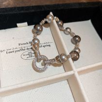 Fashion Bracelet - Silver Pearl Beaded Zirconium Round Bracelet