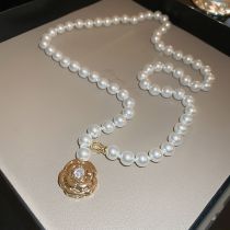 Fashion Necklace-white (real Gold Plating) Pearl Beads Camellia Necklace