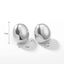 Fashion Silver Stainless Steel Glossy Oval Stud Earrings