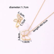 Fashion Gold Copper Inlaid Zirconium Butterfly Ring Necklace Set