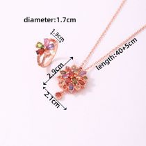 Fashion Rose Gold Colored Diamonds Copper Diamond Flower Necklace And Ring Set