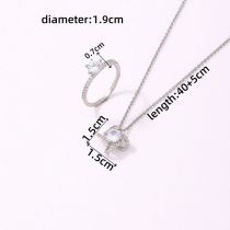 Fashion White Gold And White Diamonds Copper Inlaid Zirconium Geometric Ring Necklace Set