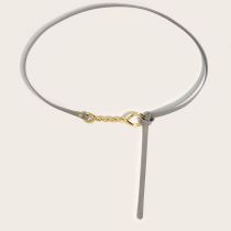 Fashion 1*130cm Gold Twist Button (grey) Metal Chain Faux Leather Thin Belt