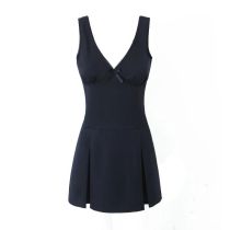 Fashion Navy Blue Sleeveless V-neck Skirt