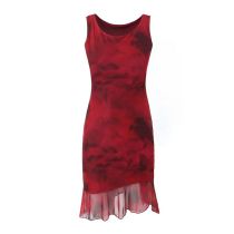 Fashion Red Polyester Tie-dye Mesh Skirt