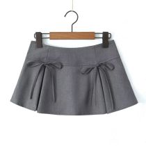 Fashion Grey Polyester Lace-up Skirt