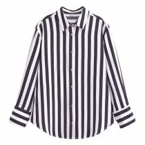 Fashion Black And White Polyester Lapel Striped Button-down Shirt